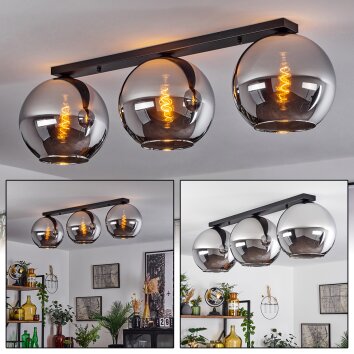 Koyoto  Ceiling Light glass 30 cm chrome, Smoke-coloured, 3-light sources