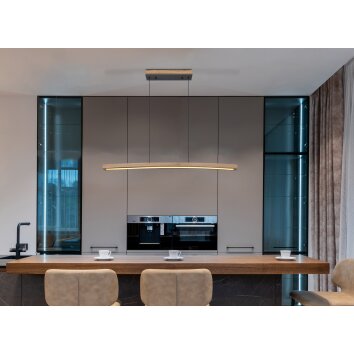 Globo DORO Pendant Light LED grey, Wood like finish, 1-light source