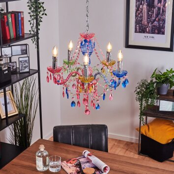 Malmback chandelier colourful, chrome, 5-light sources