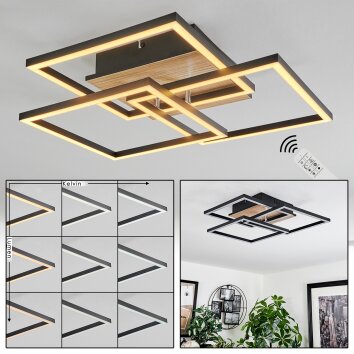 Oberegg Ceiling Light LED Wood like finish, black, 1-light source, Remote control