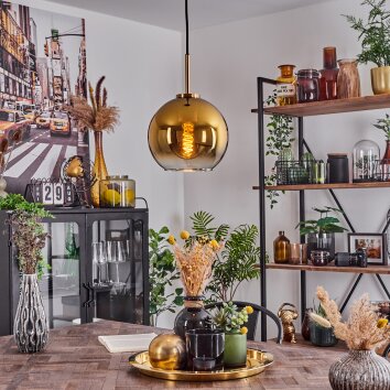 Koyoto Pendant Light glass 20 cm gold, black, 1-light source