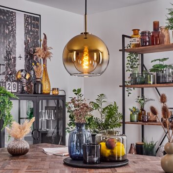 Koyoto Pendant Light glass 25 cm antique brass, 1-light source