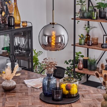 Koyoto Pendant Light glass 25 cm antique brass, 1-light source