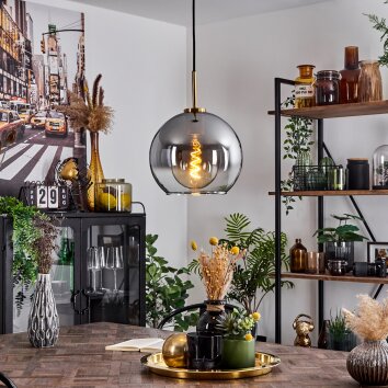 Koyoto Pendant Light glass 25 cm gold, black, 1-light source