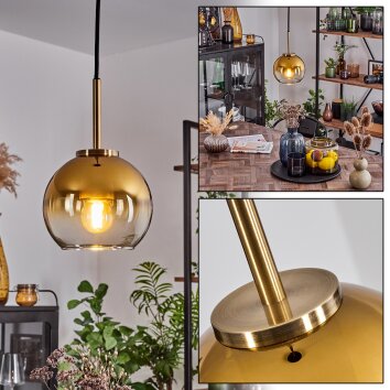 Koyoto Pendant Light glass 15 cm antique brass, 1-light source