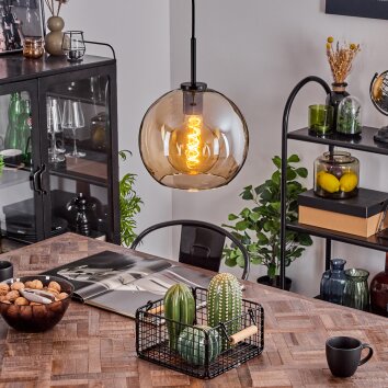 Koyoto Pendant Light glass 25 cm stainless steel, black, 1-light source