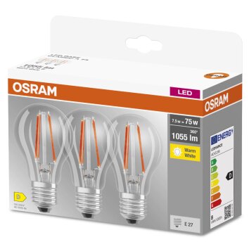 OSRAM Set of 3 LED E27 7,5 Watt 2700 Kelvin 1055 Lumen