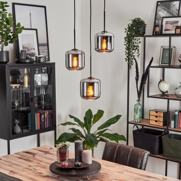 Lauden Pendant Light glass 15 cm chrome, Smoke-coloured, 3-light sources