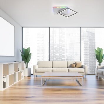 Leuchten Direkt RENDA Ceiling Light LED silver, 2-light sources, Remote control, Colour changer
