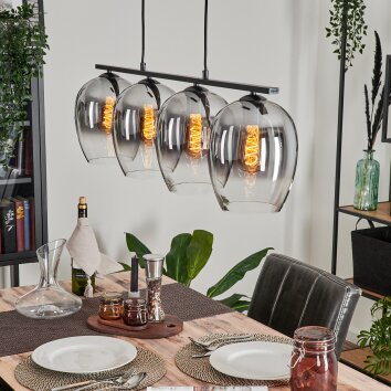 Vevino Pendant Light glass 20cm clear, Smoke-coloured, 4-light sources