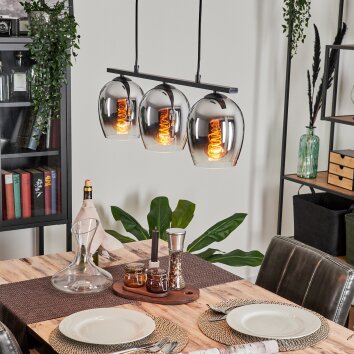 Vevino Pendant Light glass 15cm chrome, clear, Smoke-coloured, 3-light sources