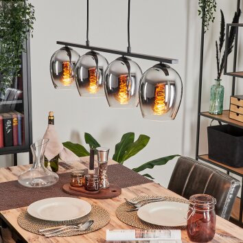 Vevino Pendant Light glass 15cm chrome, clear, Smoke-coloured, 4-light sources