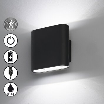 FHL easy Magnetics Outdoor Wall Light LED black, 2-light sources, Motion sensor