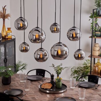 KOYOTO Pendant Light - glass chrome, Smoke-coloured, 8-light sources