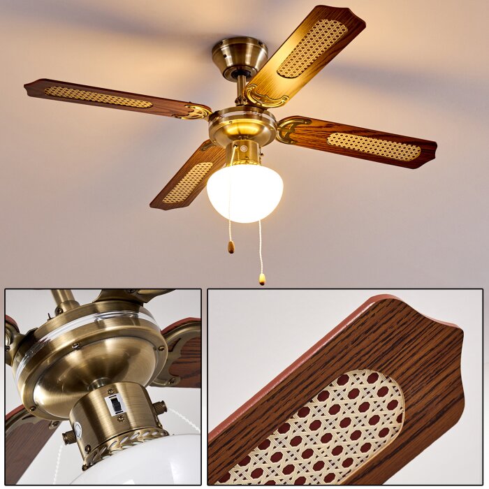 Ceiling Fan Morea antique brass, Dark wood, 1-light source