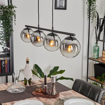 GASTOR Pendant Light - glass chrome, clear, Smoke-coloured, 4-light sources