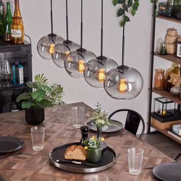 APEDO Pendant Light - glass clear, Smoke-coloured, 5-light sources