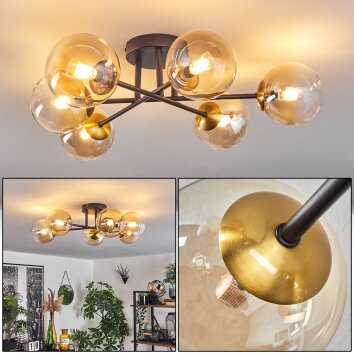 Chehalis Ceiling Light - glass 12 cm gold, black, 6-light sources