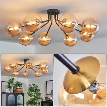 Chehalis Ceiling Light - glass 15 cm gold, black, 8-light sources