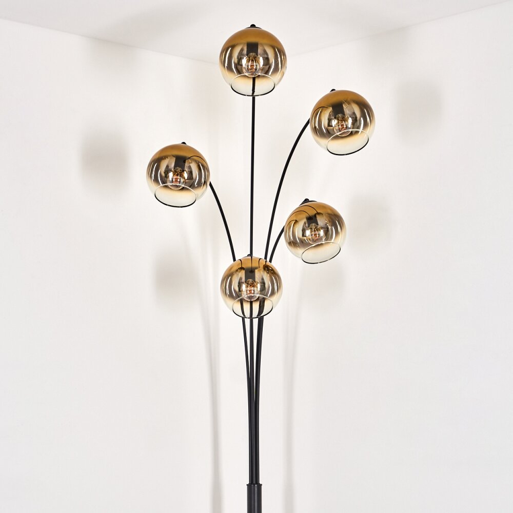 Koyoto Floor Lamp, Metal/Glass, Black/Copper/Clear, Modern Retro Design, Vintage Lamp With Glass Shade (Diameter 15 Cm) And Foot Switch, Height 210 Cm, 5 X E14 Bulbs, Without