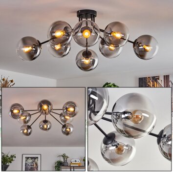Gastor ceiling light 87 cm clear, Smoke-coloured, 8-light sources