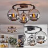 Gastor ceiling light, globe light chrome, Smoke-coloured, 3-light sources