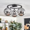Gastor ceiling light, globe light chrome, Smoke-coloured, 3-light sources