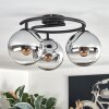 Gastor ceiling light, globe light 37 cm chrome, clear, Smoke-coloured, 3-light sources