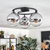 Gastor ceiling light, globe light 37 cm chrome, clear, Smoke-coloured, 3-light sources