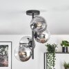 Gastor ceiling light, globe light chrome, clear, Smoke-coloured, 4-light sources