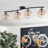 Gastor ceiling light, globe light Amber, clear, 4-light sources