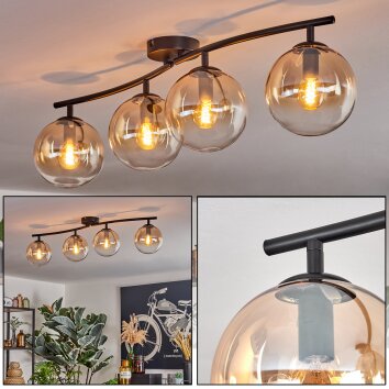 Gastor ceiling light, globe light Amber, clear, 4-light sources