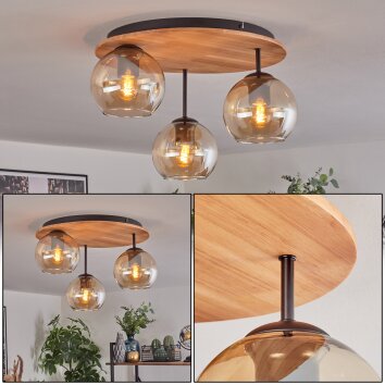 Koyoto ceiling light, globe light Ecru, black, 3-light sources