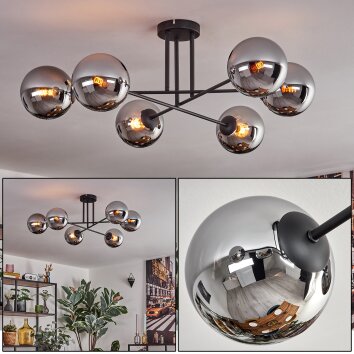 Gastor ceiling light, globe light 15 cm chrome, Smoke-coloured, 6-light sources
