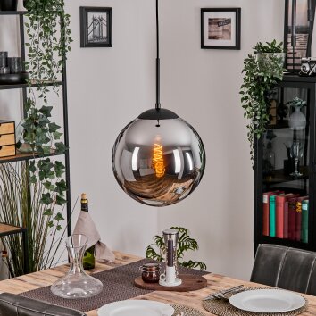 Gastor hanging light, globe light chrome, Smoke-coloured, 1-light source