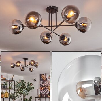 Gastor ceiling light, globe light 80 cm chrome, clear, Smoke-coloured, 6-light sources