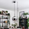 Gastor hanging light, globe light 30 cm chrome, clear, Smoke-coloured, 1-light source