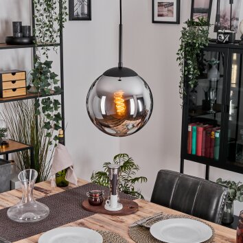 Gastor hanging light, globe light 25 cm chrome, Smoke-coloured, 1-light source