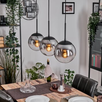 Gastor hanging light, globe light clear, Smoke-coloured, 3-light sources