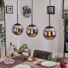 Gastor hanging light, globe light chrome, Smoke-coloured, 3-light sources