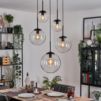 Gastor hanging light, globe light 45 cm black, 5-light sources
