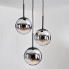 Gastor hanging light, globe light chrome, Smoke-coloured, 3-light sources
