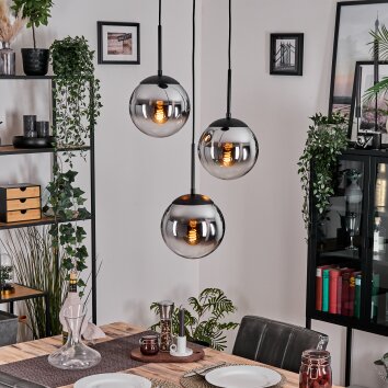 Gastor hanging light, globe light chrome, Smoke-coloured, 3-light sources