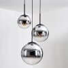 Gastor hanging light, globe light chrome, Smoke-coloured, 3-light sources