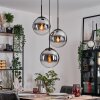 Gastor hanging light, globe light chrome, clear, Smoke-coloured, 3-light sources