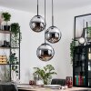 Gastor hanging light, globe light 30 cm chrome, Smoke-coloured, 3-light sources