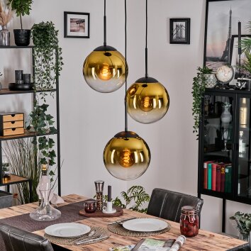 Gastor hanging light, globe light 30 cm gold, clear, 3-light sources