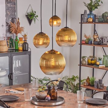 Koyoto hanging light, globe light, pendant light gold, clear, 4-light sources