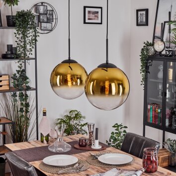 Gastor hanging light, globe light, pendant light gold, clear, 2-light sources
