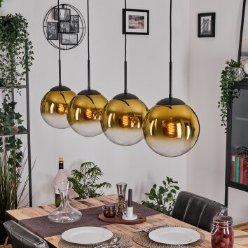 Gastor hanging light, globe light, pendant light gold, clear, 4-light sources